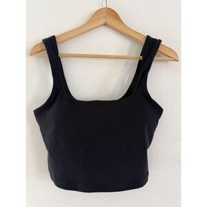 Athleta Elation Crop Tank Black Square Neck Shelf Bra Yoga Top Size Small